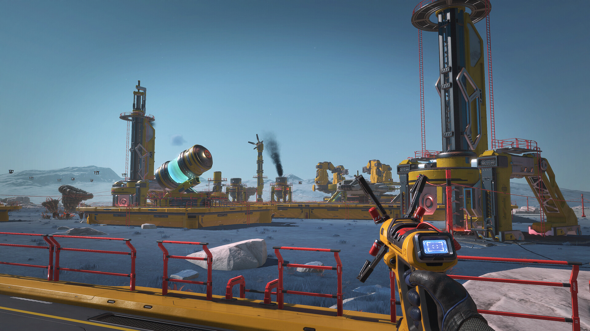 Official SpaceCraft Steam screenshot showing industrial sci-fi construction and ships operating near a planetary base.