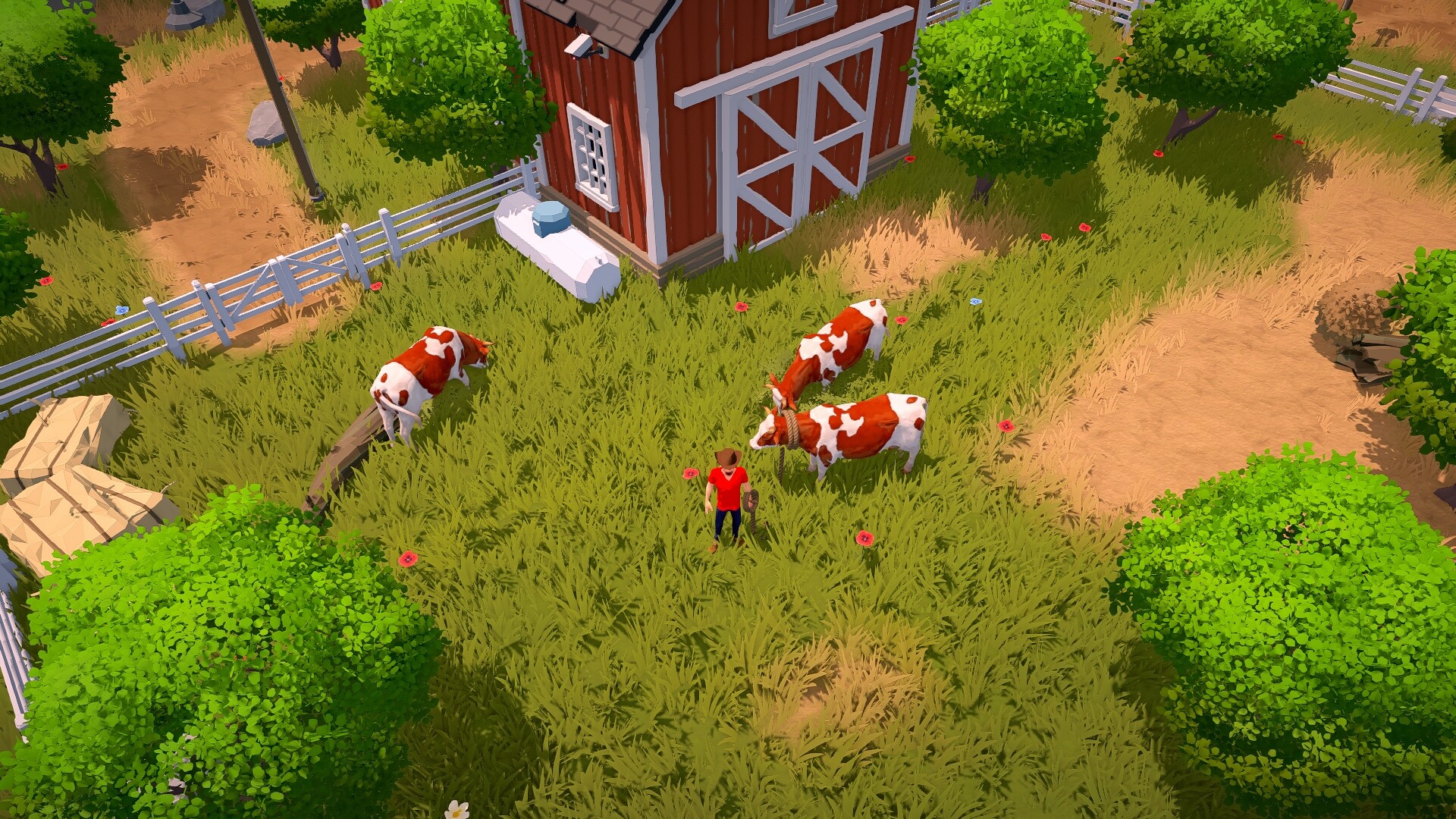 Official The Ranchers gameplay screenshot showing character interaction and ranch-life systems in a colorful open-world environment.