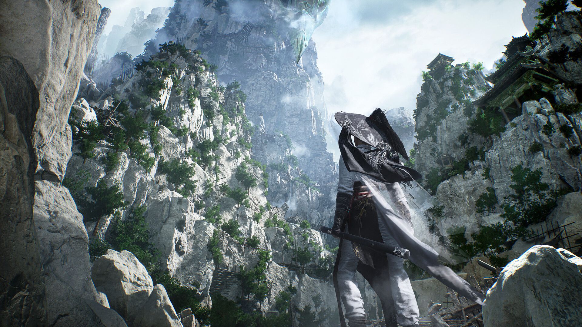 Official Where Winds Meet screenshot showing a character moving through Hidden Mountain scenery in Version 2.1.