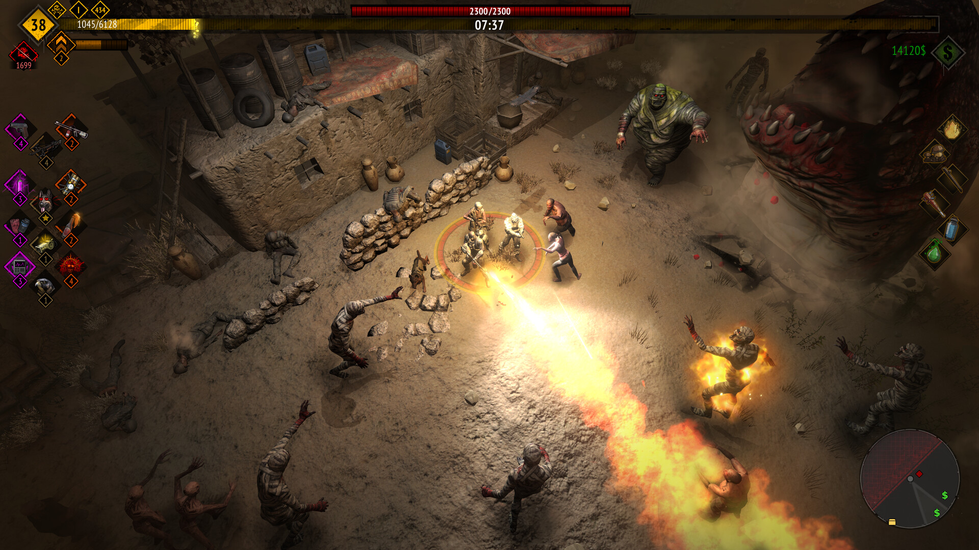 Official Yet Another Zombie Survivors gameplay image showing a survivor team in combat.
