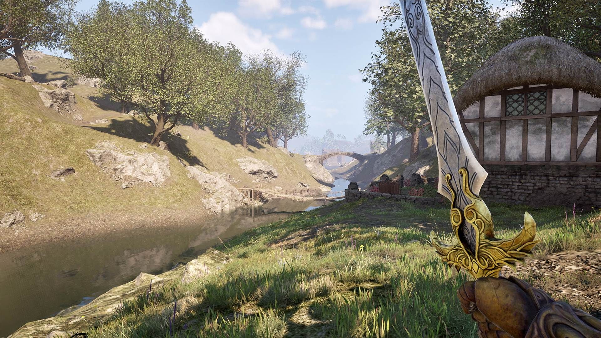 Official Nintendo Switch 2 screenshot for Oblivion Remastered showing a character running through grassy ruins beneath a bright sky.