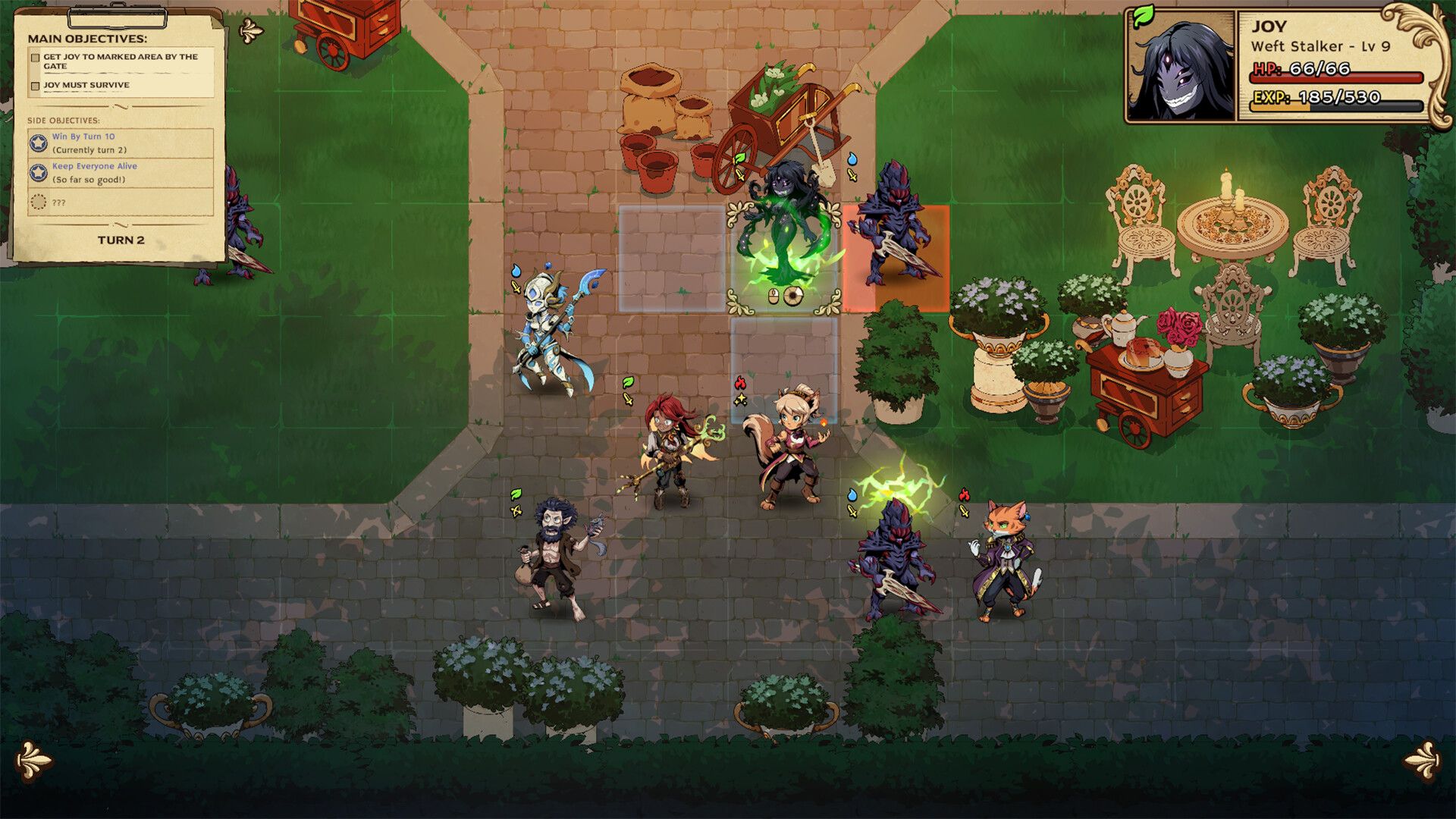 Official Ledgerbound screenshot showing characters and dialogue from the Steam page.