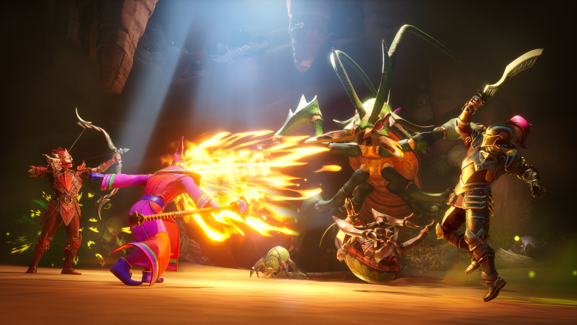 Official RuneScape: Dragonwilds Steam screenshot showing combat in a forested area with spell effects and melee attacks.