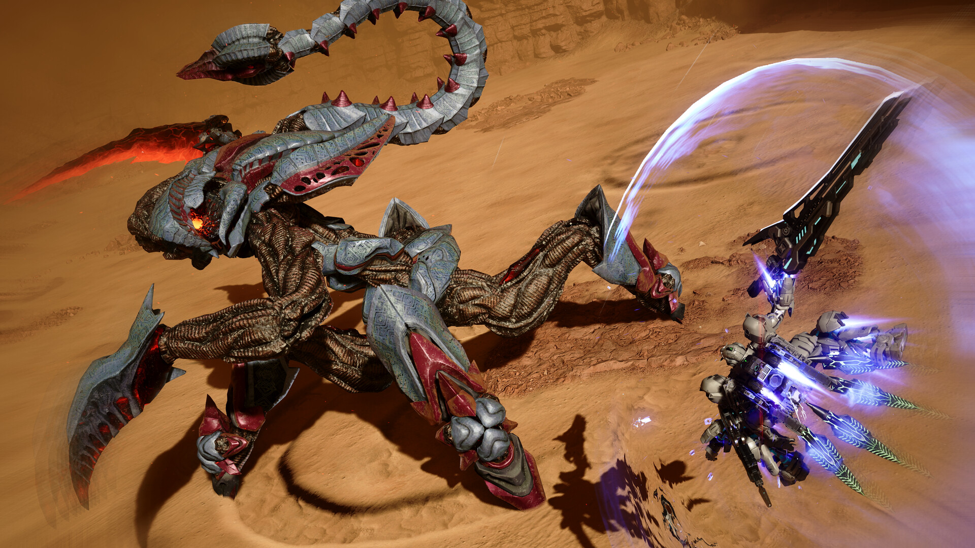 Official Gundam Rogue Orbit screenshot showing a mobile suit fighting in the air above the battlefield.