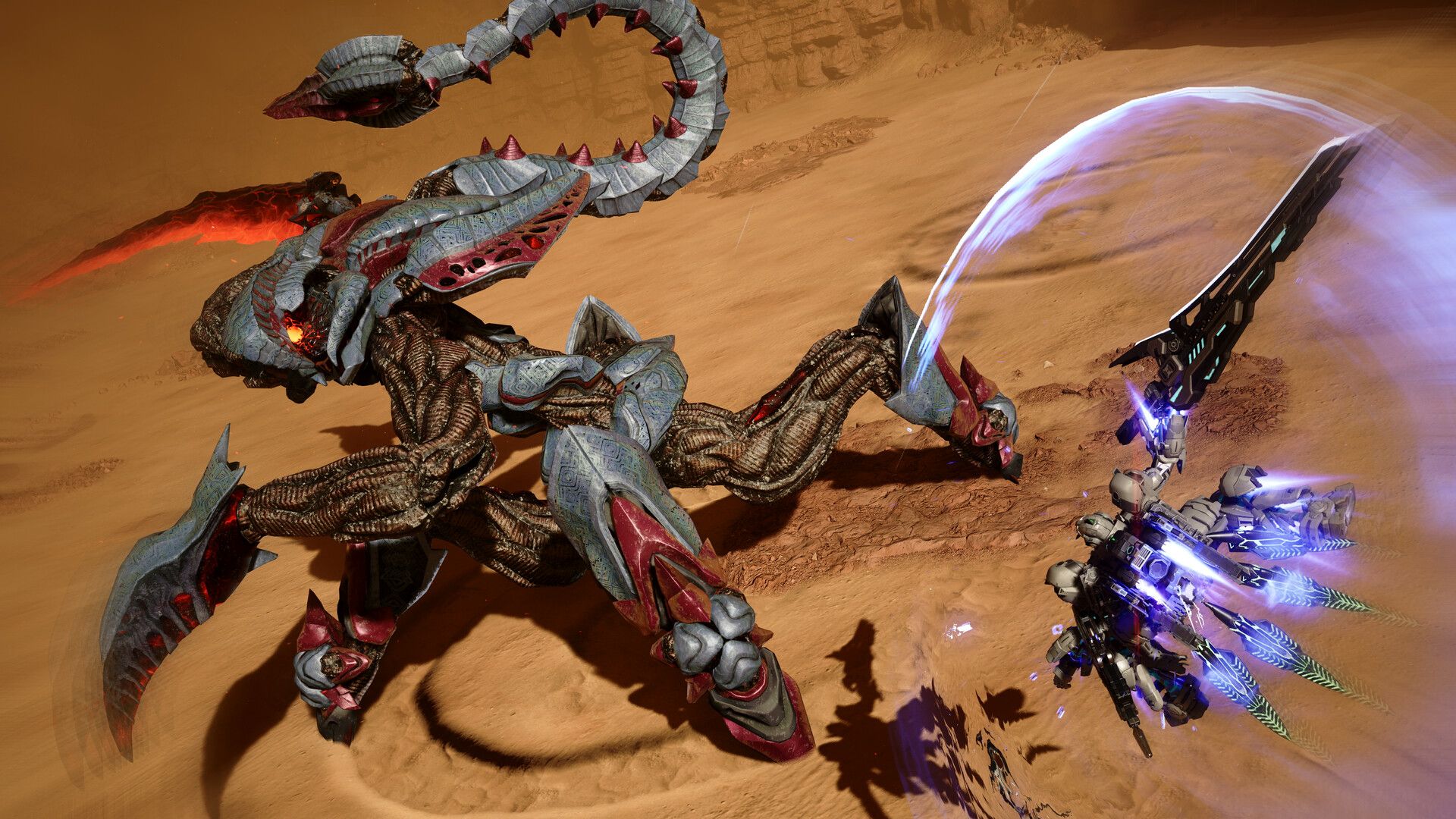 Official Gundam Rogue Orbit screenshot showing a mobile suit fighting in the air above the battlefield.