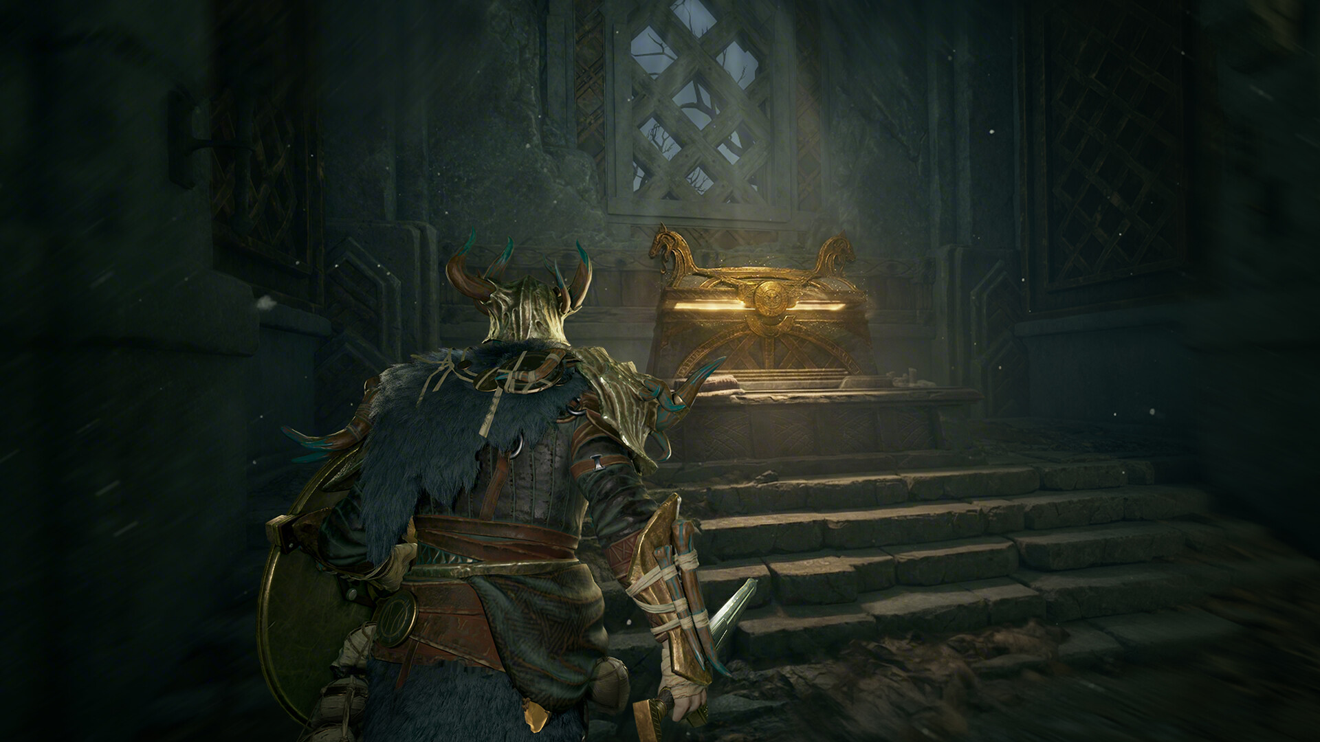 Official Mistfall Hunter screenshot showing multiple hunters in combat against enemies in a ruined mist-covered environment.