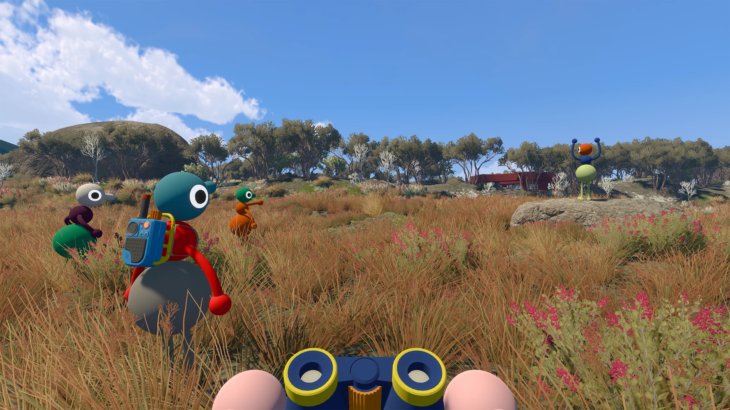 Official Big Walk screenshot showing several players moving through a grassy field while one stands on a rock ahead.