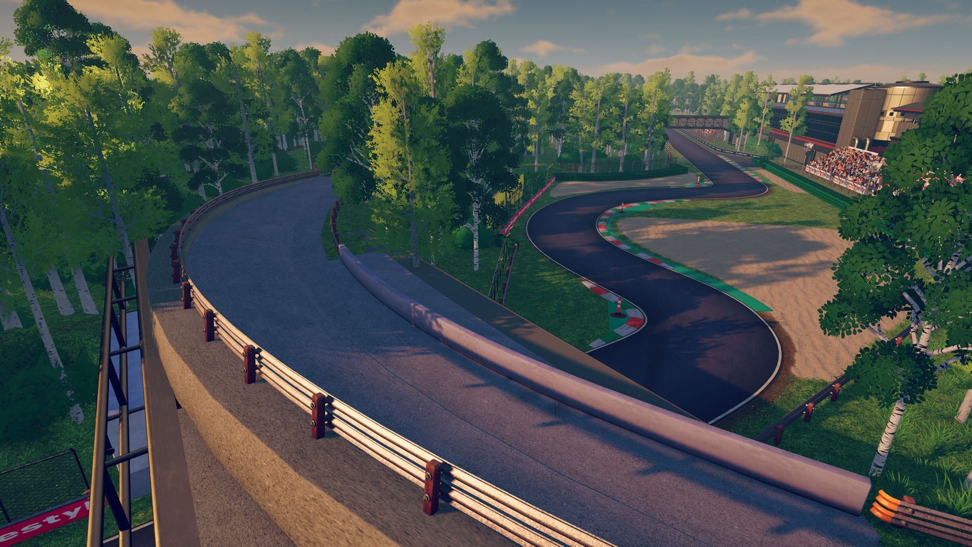 Official iRacing Arcade image showing a stylized race at Monza with multiple cars packed into the corner.