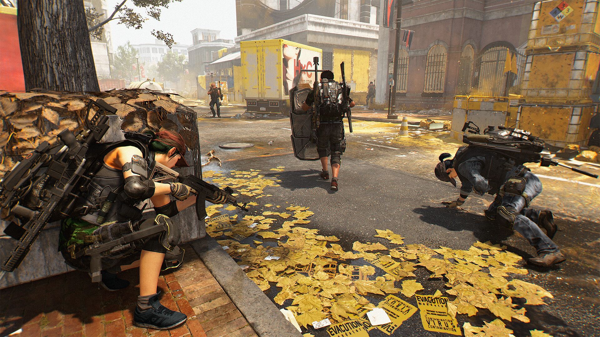 Official The Division 2 Steam screenshot showing an agent aiming in an urban firefight.