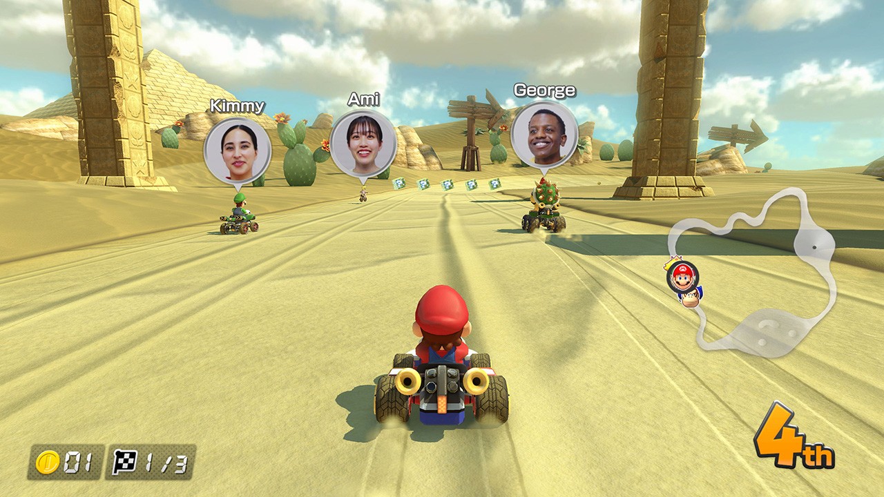 Official Nintendo image showing Mario Kart 8 Deluxe running with sharper visuals on Nintendo Switch 2.