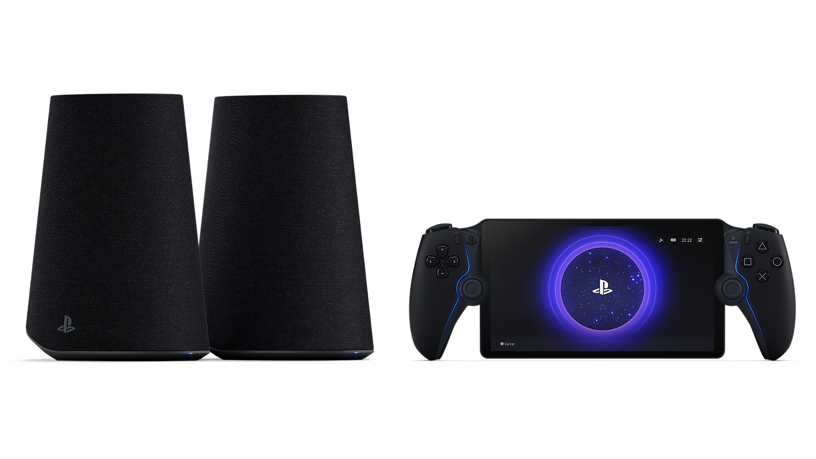 Official PlayStation product image showing Pulse Elevate speakers next to a PlayStation Portal screen.