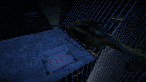 Official Agent 64 Steam community image showing a night-time rooftop helipad scene from the game.