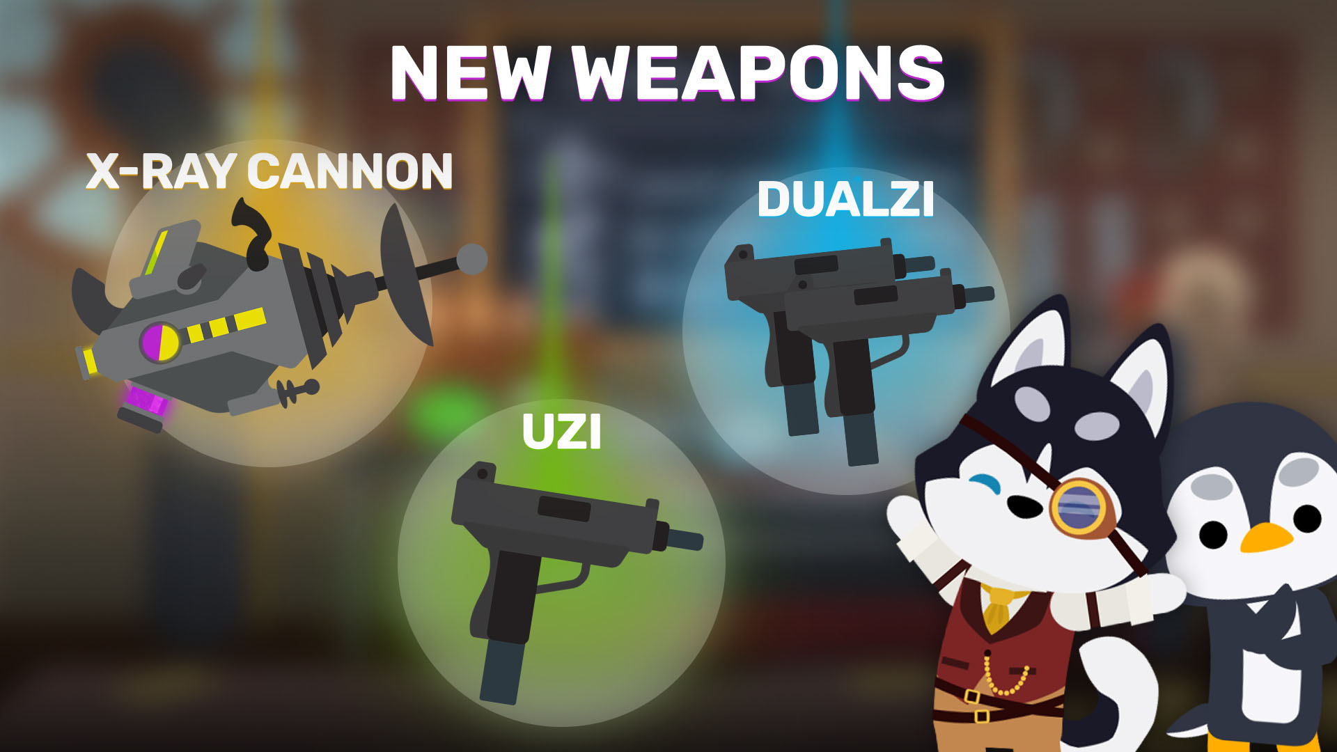 Official Super Animal Royale screenshot highlighting the new Bright Future weapon additions.