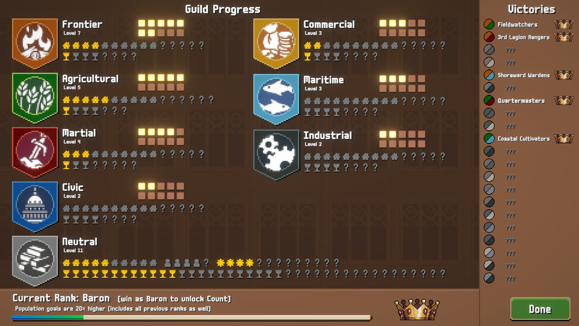 Official Combolands screenshot showing a denser late-run island build with roads, structures, and multiple active bonuses.