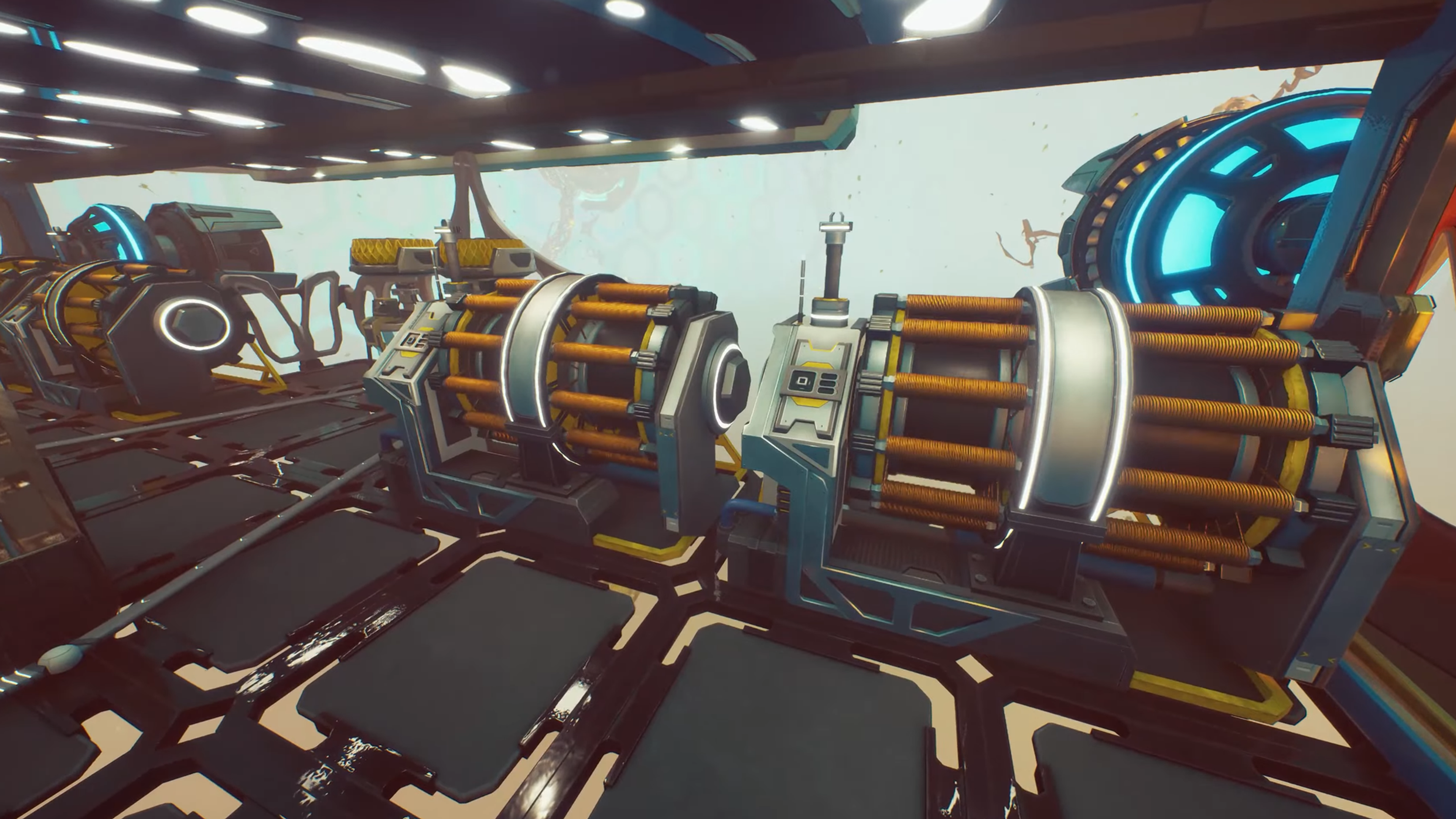 Official Forever Skies image showing new power generator machinery inside an airship cabin.