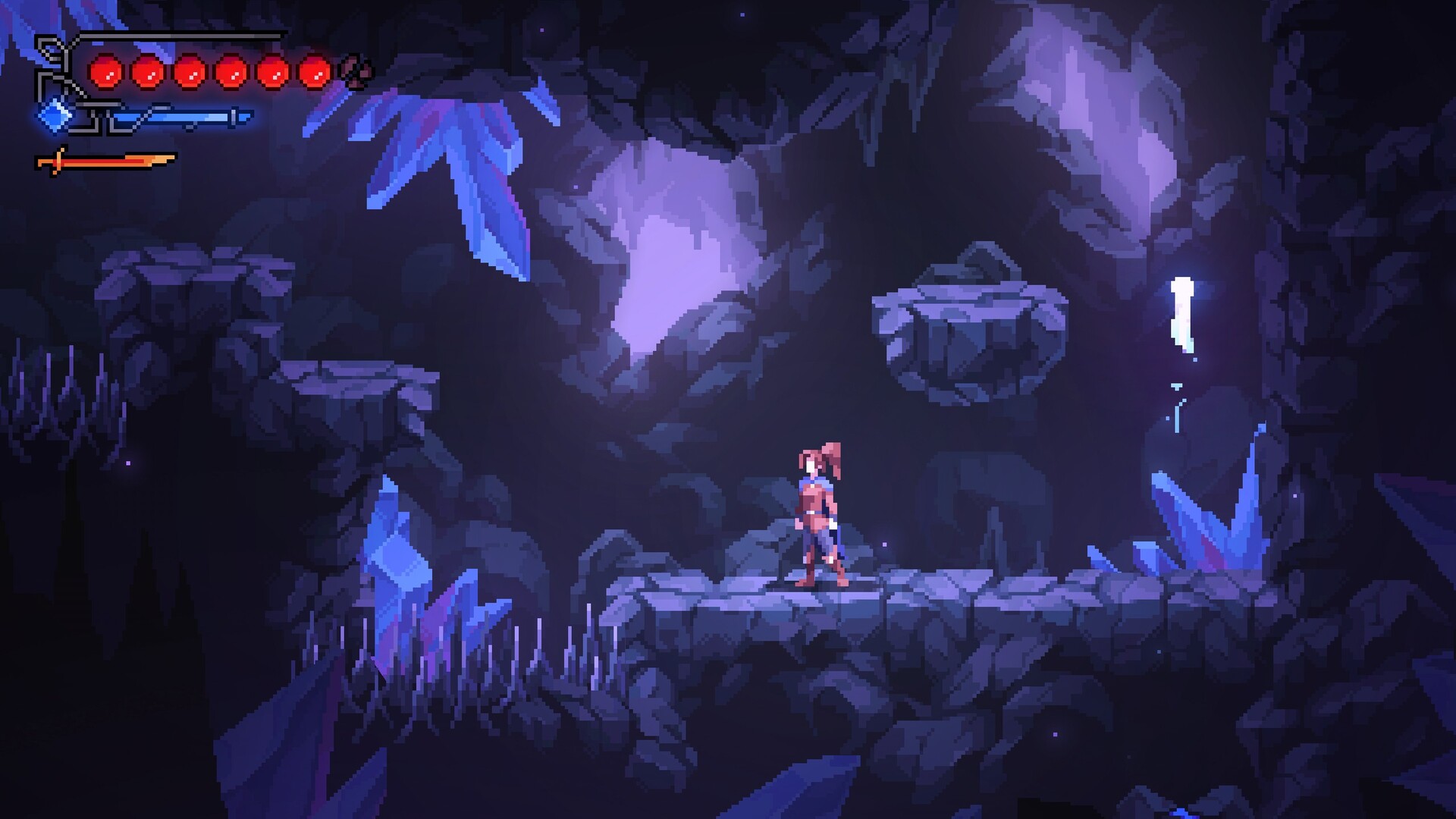 Official Divinum screenshot showing exploration and combat in one of the game's moody side-scrolling areas.
