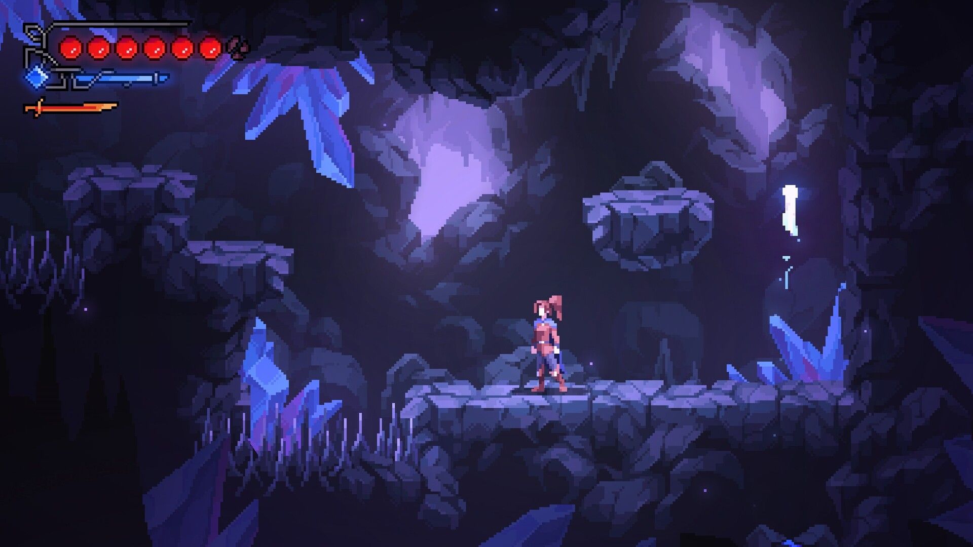 Official Divinum screenshot showing exploration and combat in one of the game's moody side-scrolling areas.