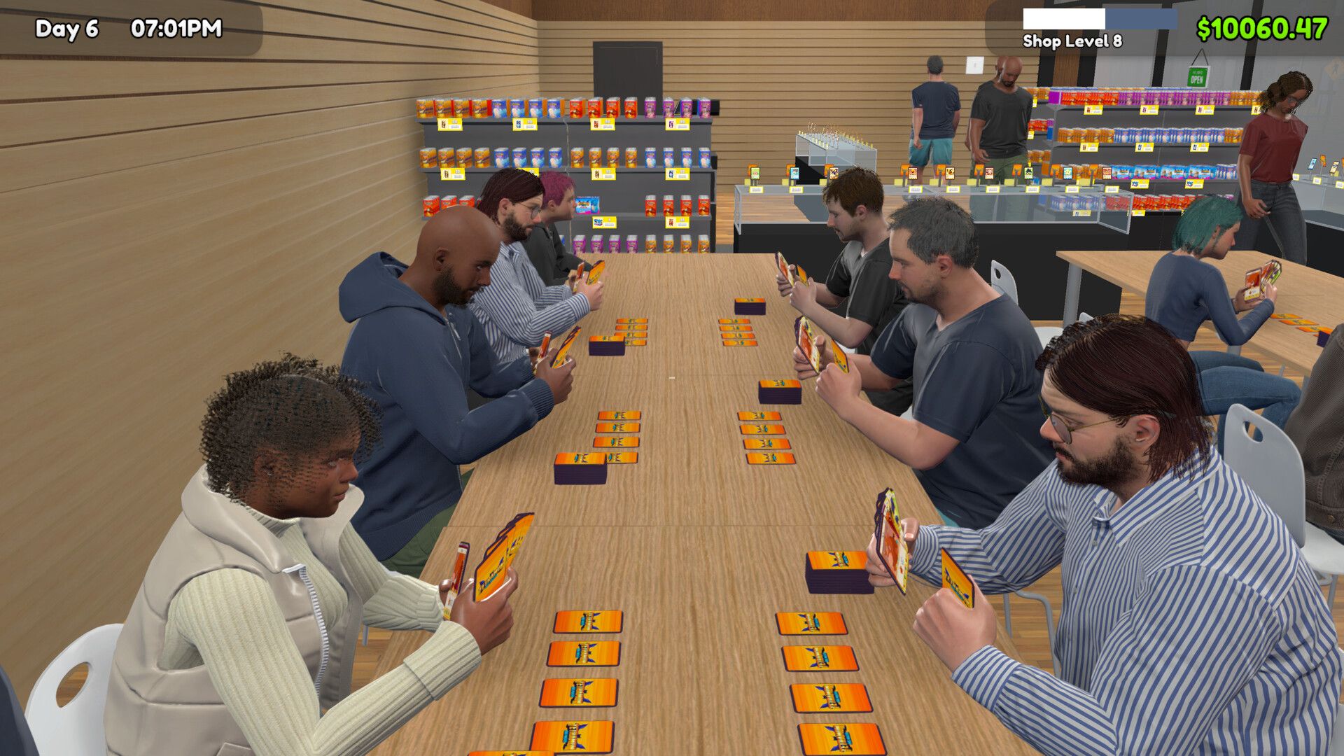 Official TCG Card Shop Simulator Steam screenshot showing the shop interior, shelves, and store-management view.