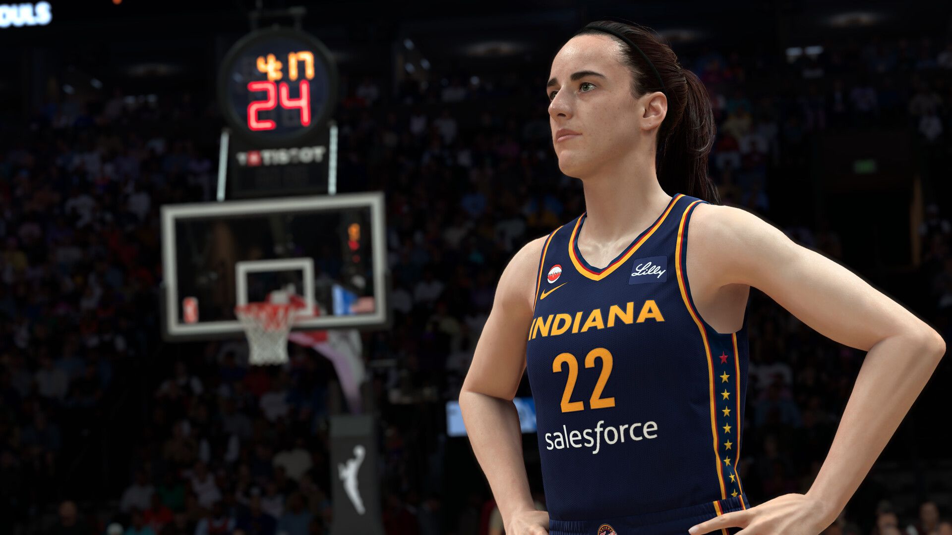 Official NBA 2K27 Steam screenshot showing a close-up on-court matchup during live gameplay.