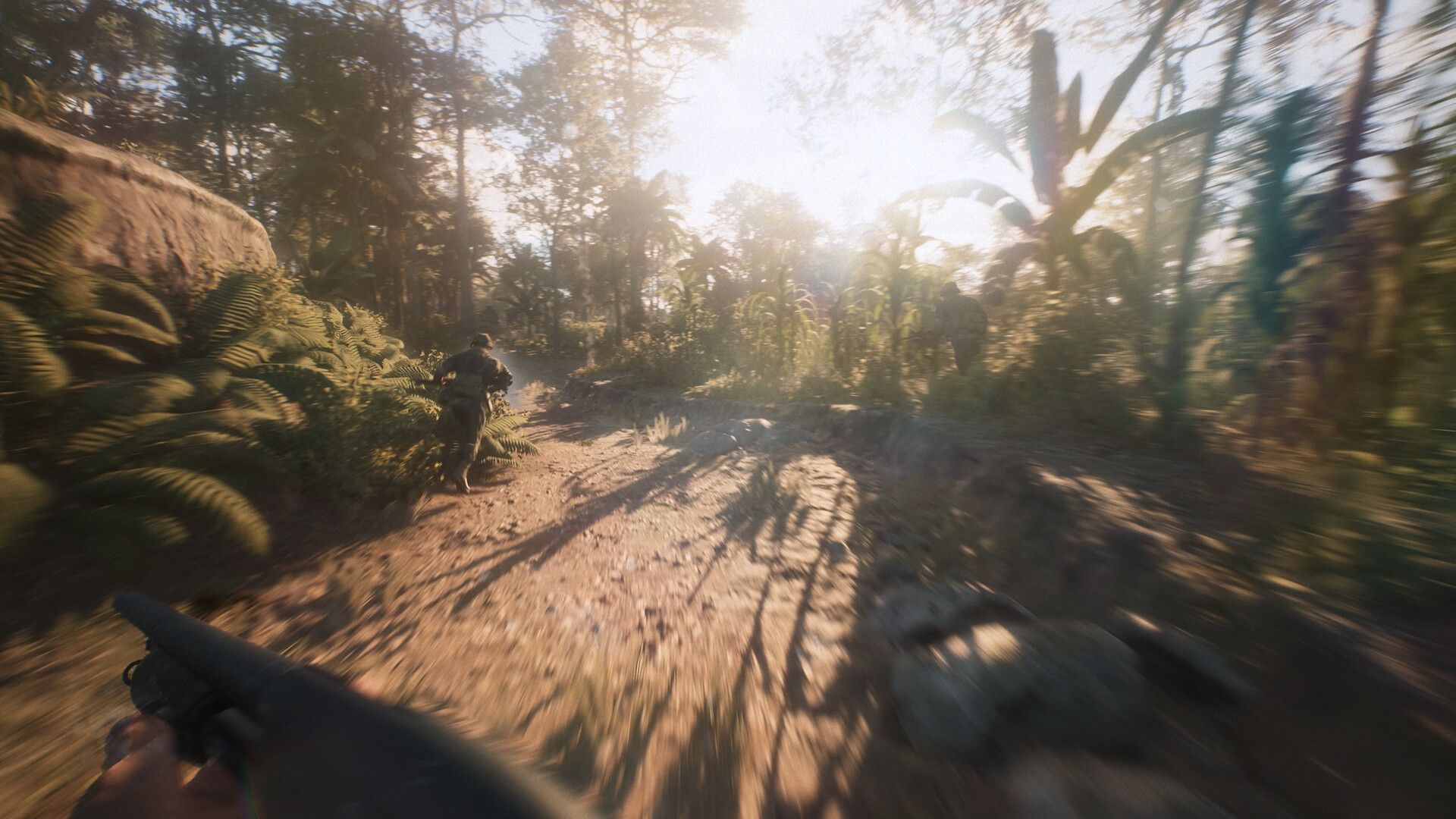 Official Hell Let Loose: Vietnam screenshot showing a firefight across water and thick vegetation.