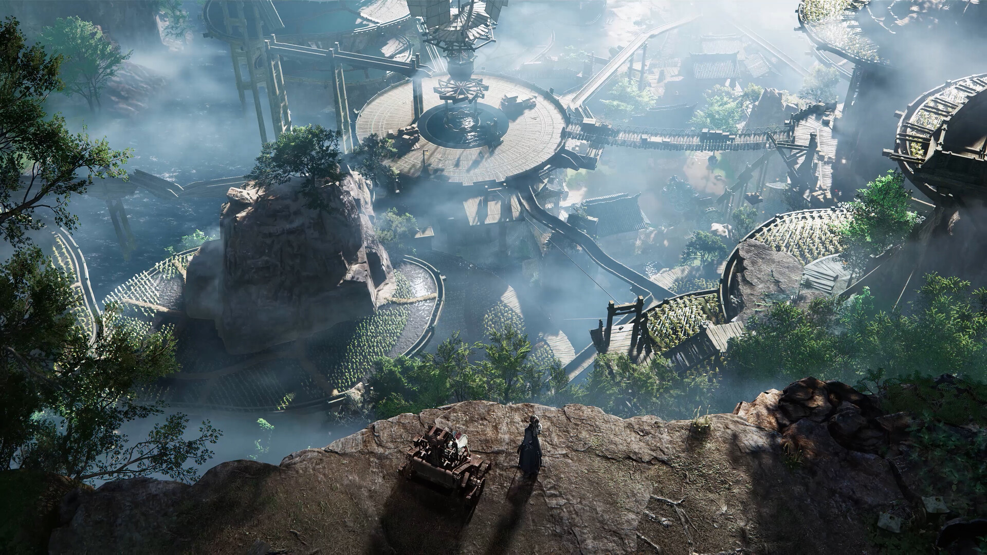 Official Where Winds Meet screenshot showing a character overlooking the Hidden Mountain area in Version 2.1.