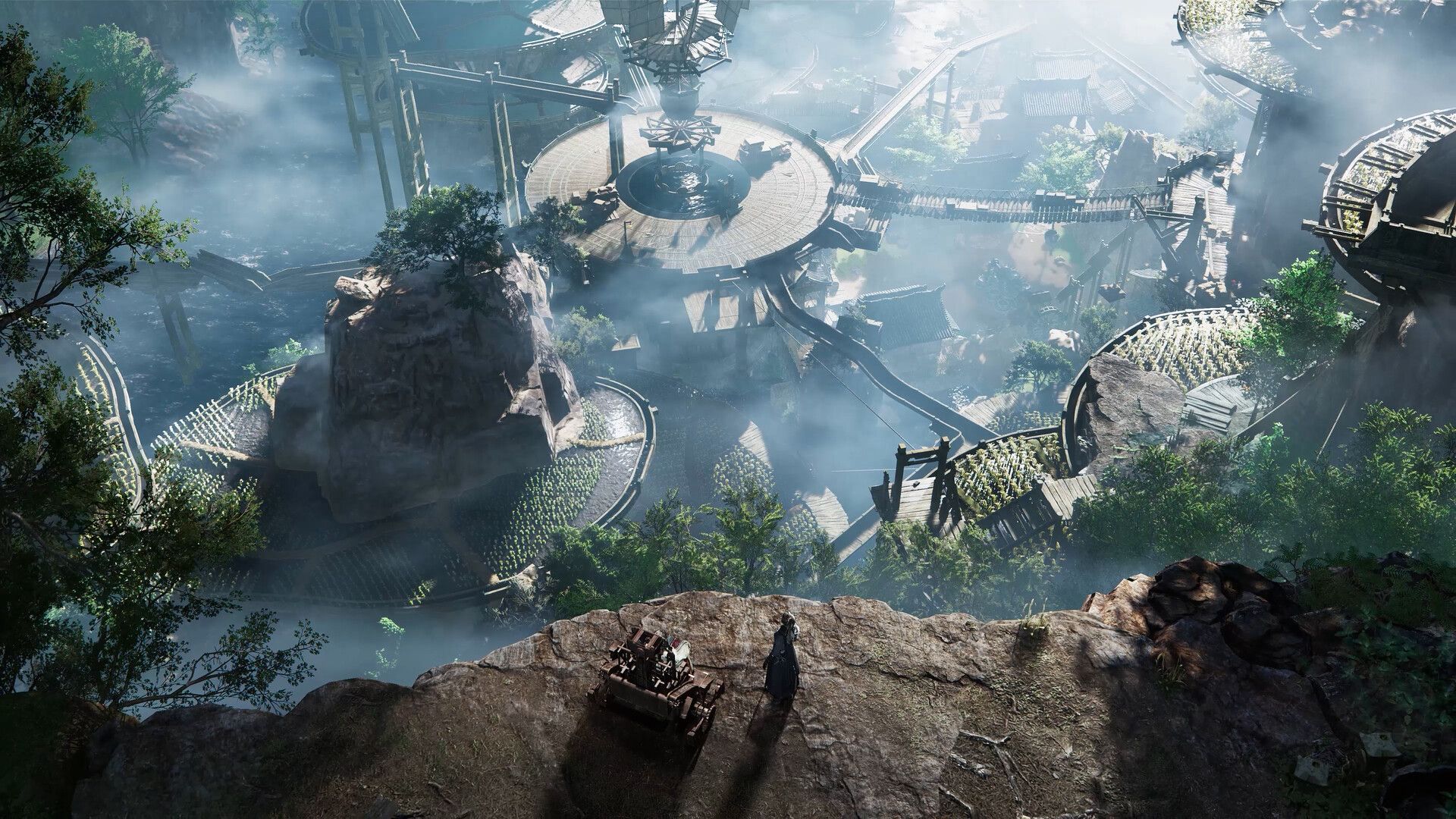 Official Where Winds Meet screenshot showing a character overlooking the Hidden Mountain area in Version 2.1.