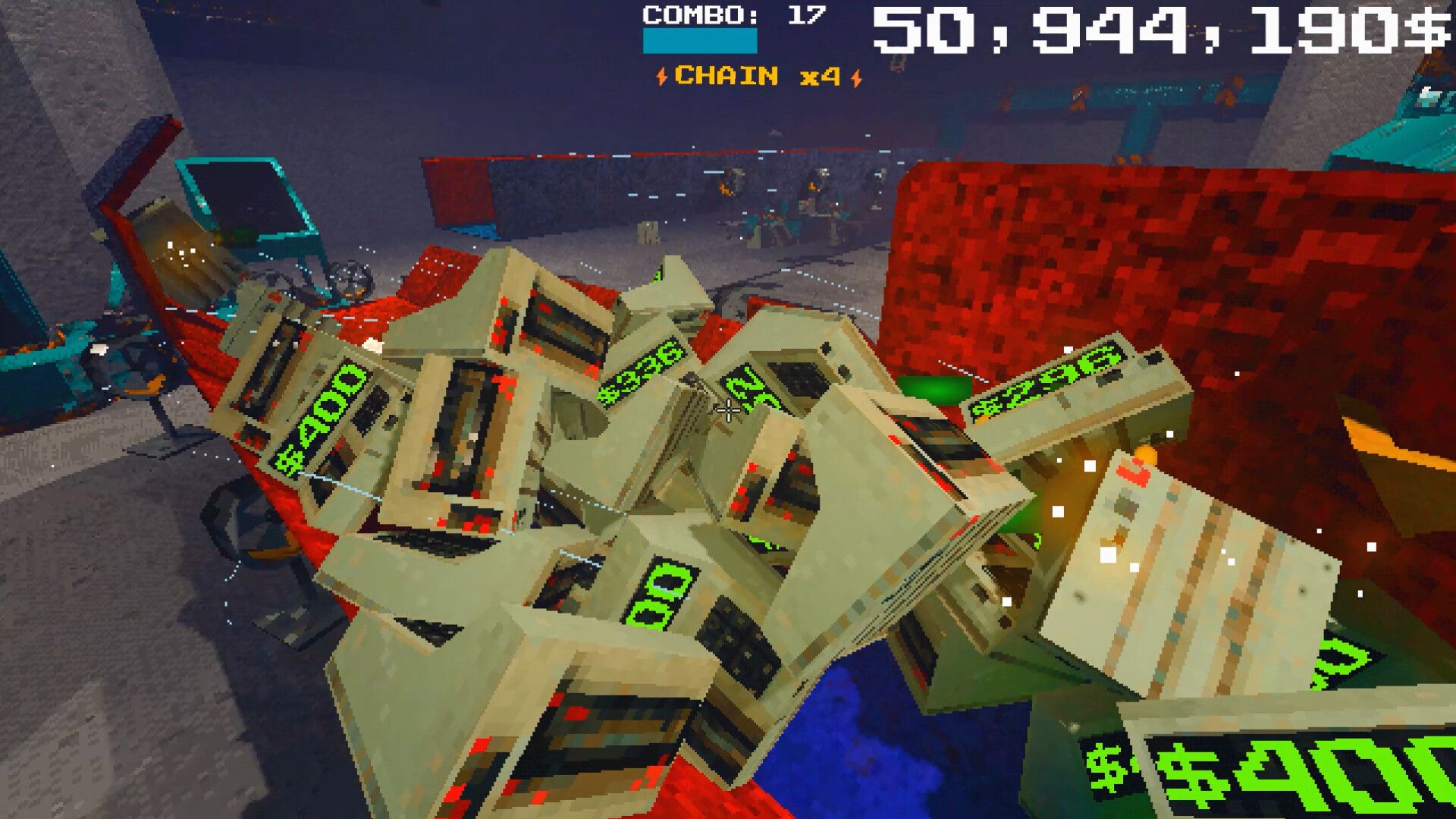 Official Project P.I.T.T. screenshot showing later-game machinery and the expanding corporate void inside the facility.