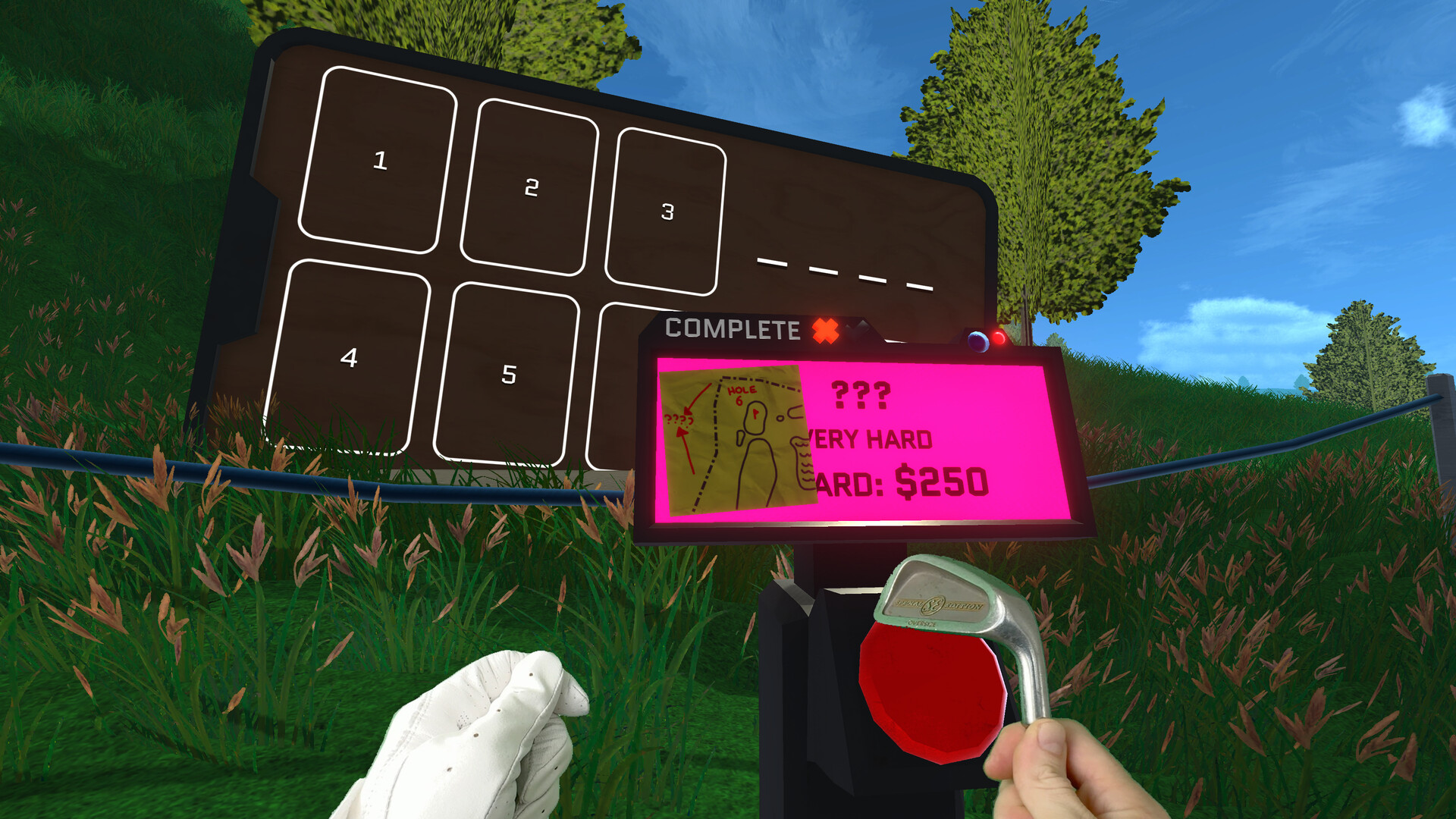Official Normal Golf Game screenshot showing a golfer on a hilly course at sunset.