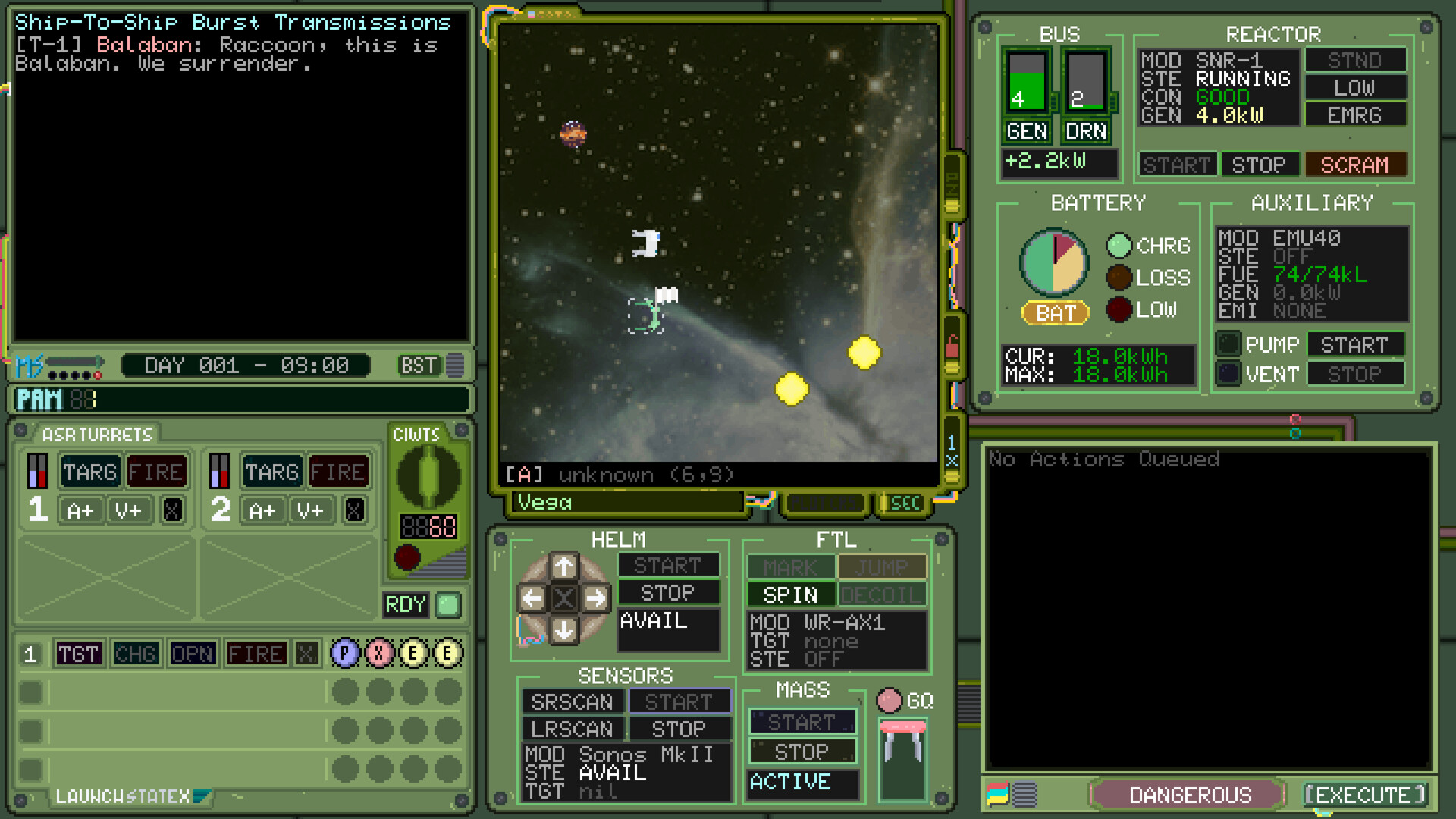 Official Deck & Conn Steam screenshot showing a tactical battle scene with pixel-art ships and interface panels.