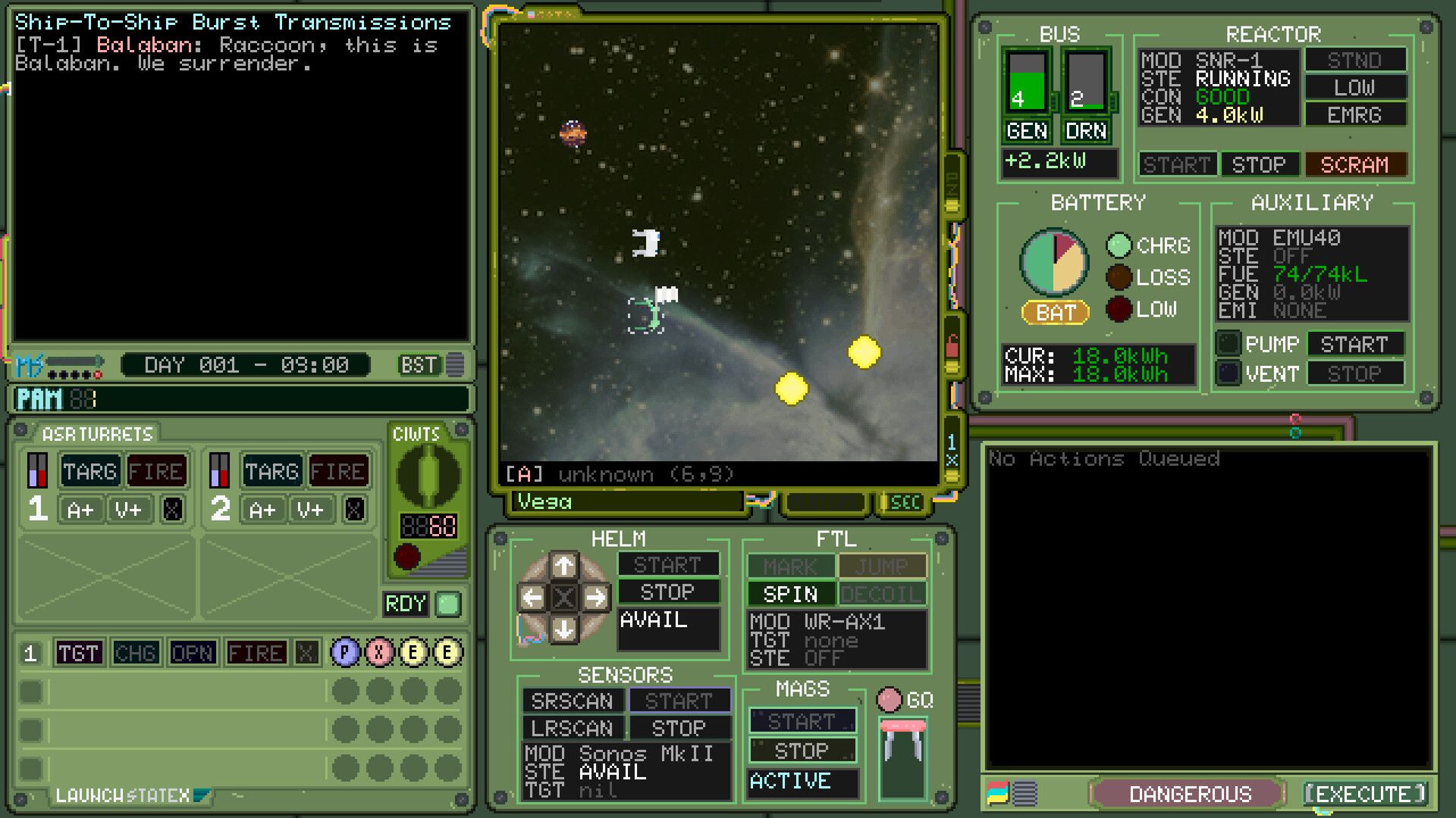 Official Deck & Conn Steam screenshot showing a tactical battle scene with pixel-art ships and interface panels.