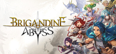 Official Brigandine Abyss key art showing several fantasy characters around the game's title logo.