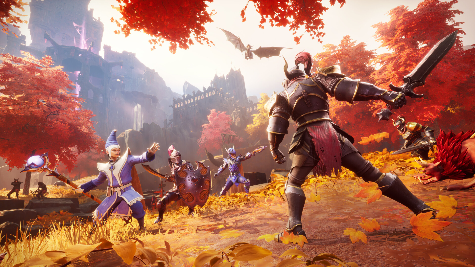 Official RuneScape: Dragonwilds Steam screenshot showing a character exploring a dramatic fantasy environment with giant ruins.
