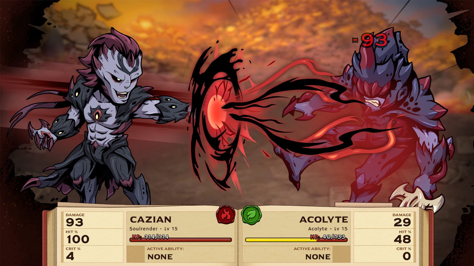 Official Ledgerbound screenshot showing another battle scene from the Steam page.