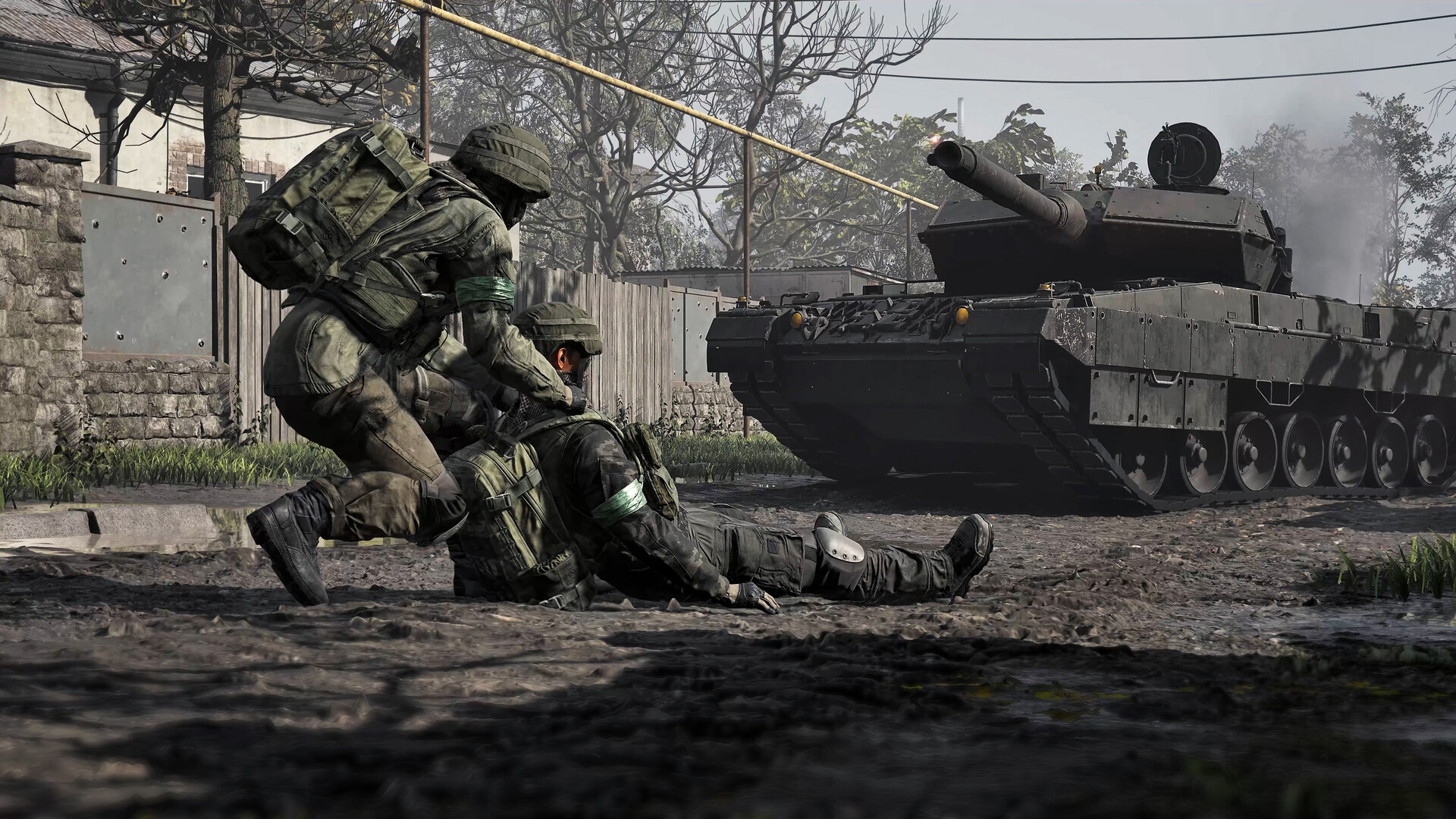 Official WARDOGS screenshot showing a helicopter and players moving through the combat zone.