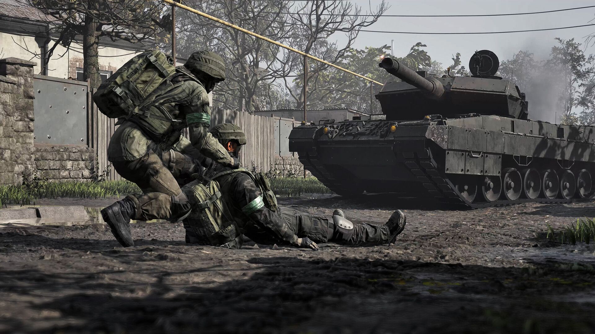Official WARDOGS screenshot showing a helicopter and players moving through the combat zone.