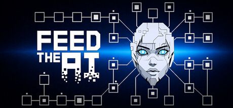 Official FEED THE AI header art showing the game logo beside a stylized robotic face connected to a branching network.