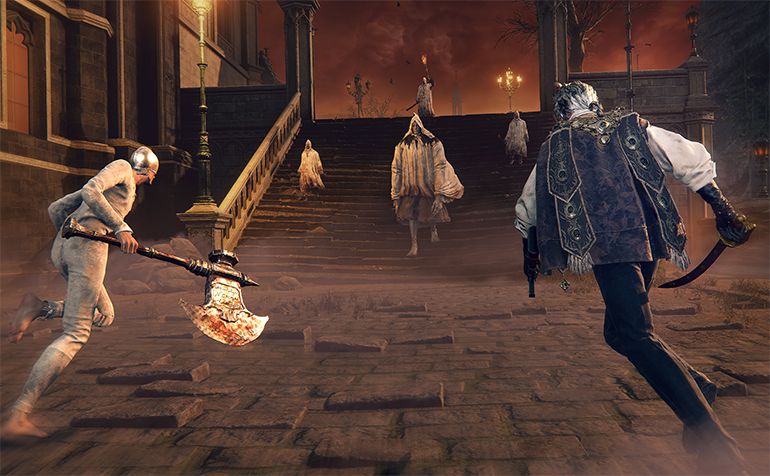 Official The Duskbloods gameplay-guide image showing a battle factor and event-style encounter from the network test build.