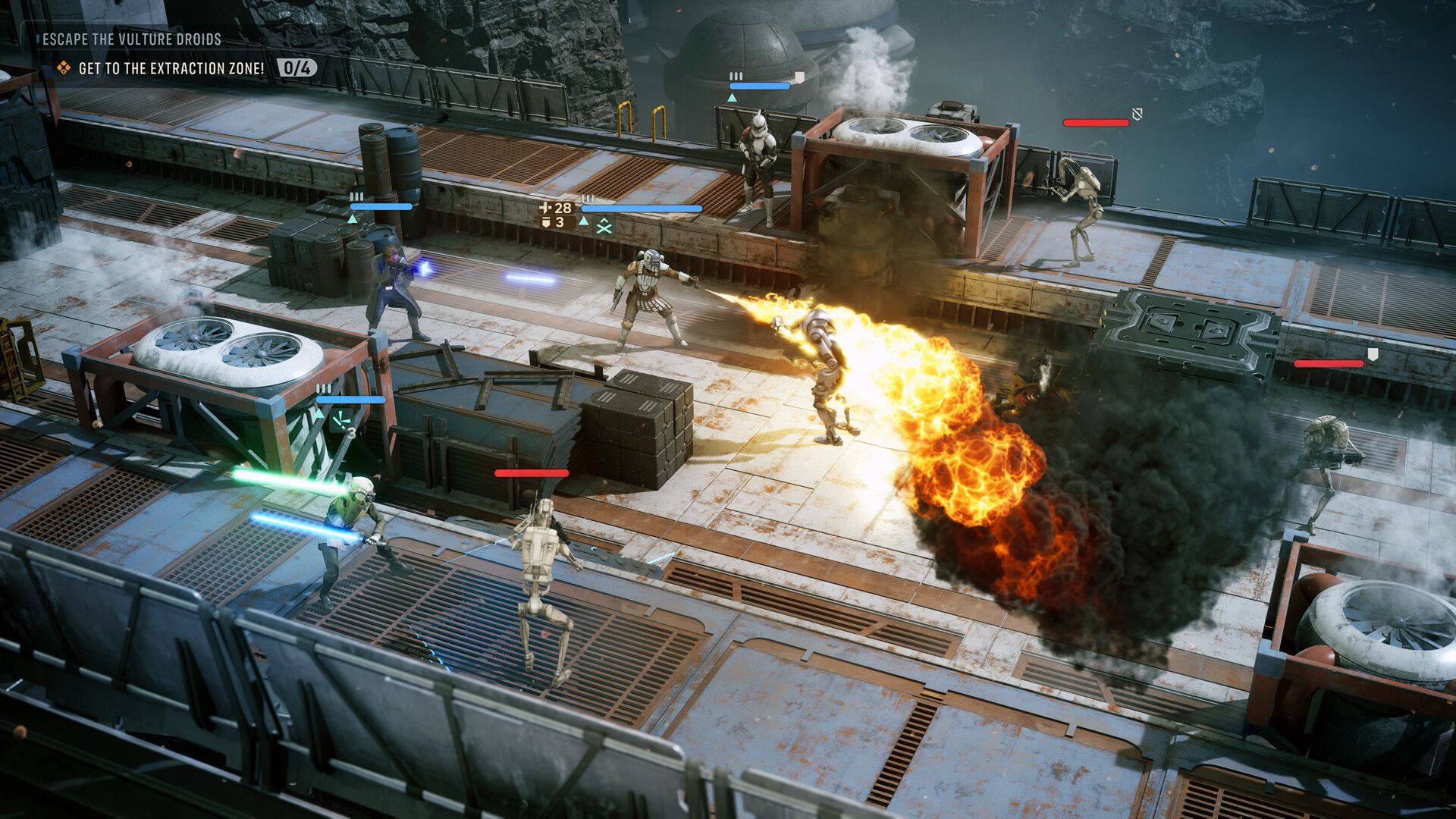 Official Star Wars Zero Company screenshot showing a Clone Wars battlefield scene from the Steam page.