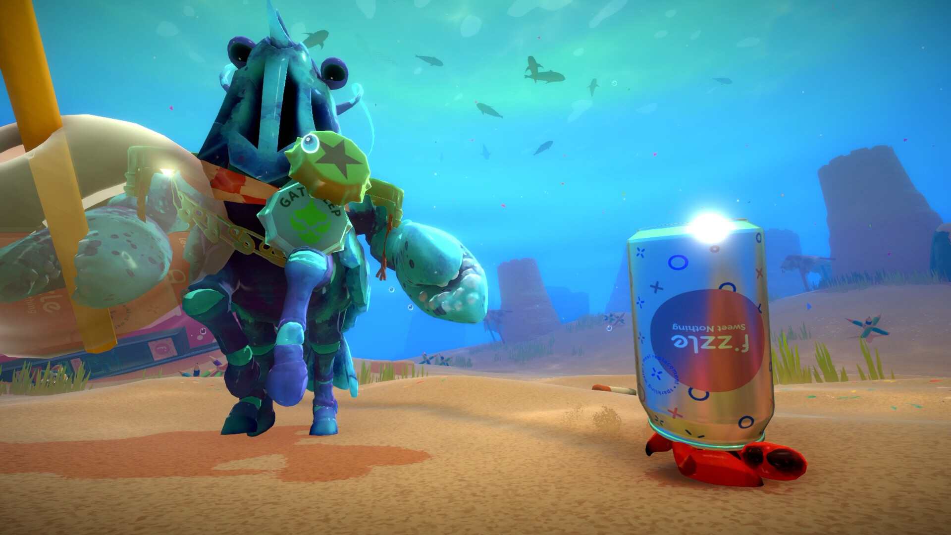 Official Another Crab's Treasure screenshot showing Kril in another bright underwater environment with traversal and combat elements.