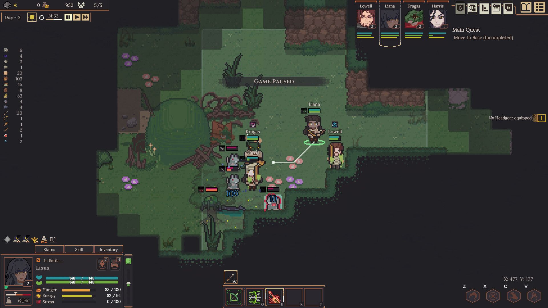 Official Dungeon Settlers screenshot showing party members traveling through a dungeon corridor lit by torches.
