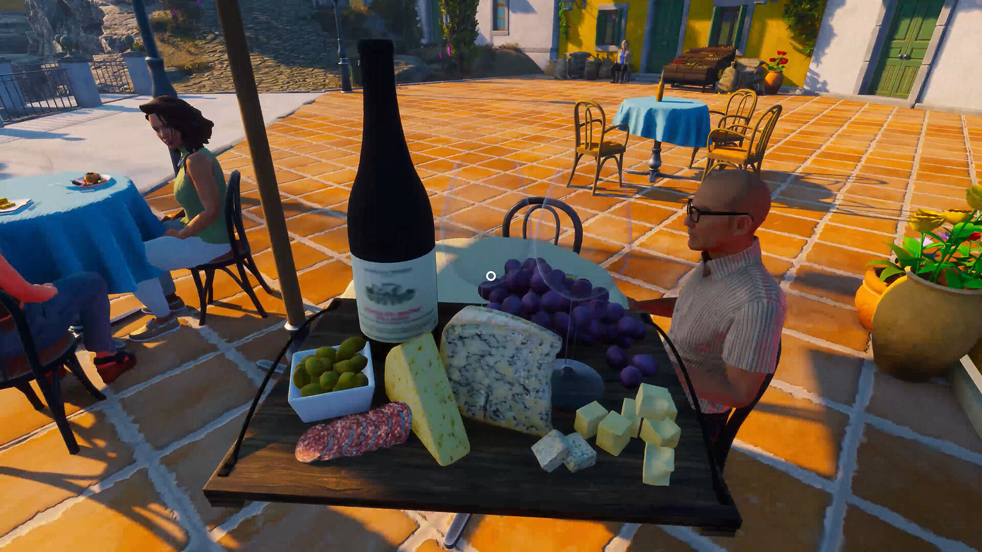 Official Vacation Cafe Simulator screenshot showing outdoor exploration and the wider town area around the cafe.