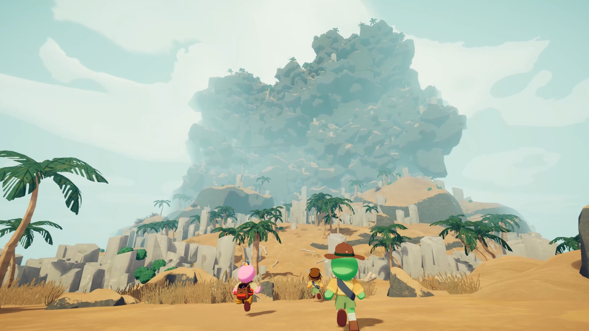 Official PEAK screenshot showing a scout hanging from a rope over a steep climb.