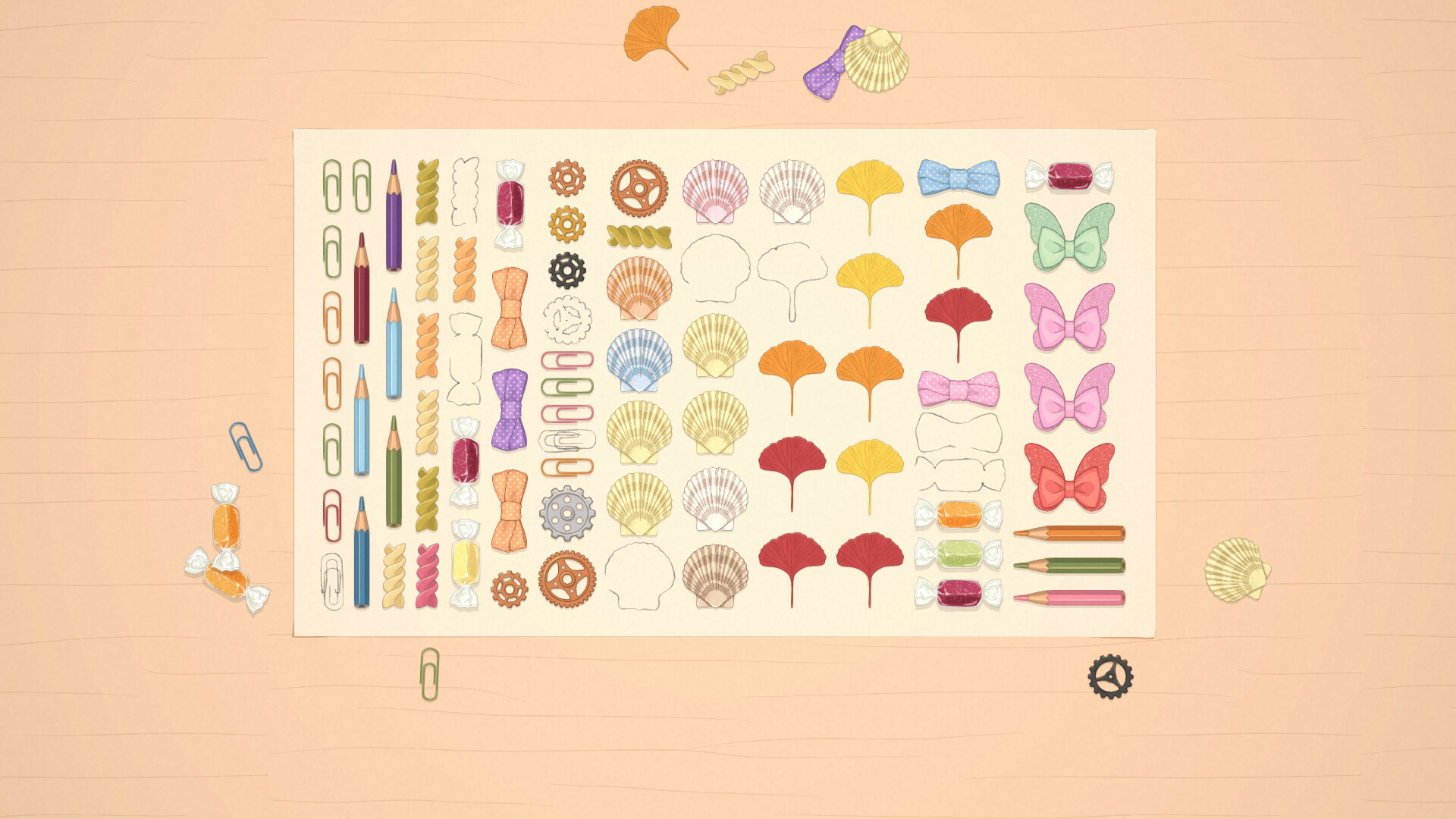 Official The Sorting Bureau screenshot showing another sorting order with the game's cozy desk presentation and object variety.
