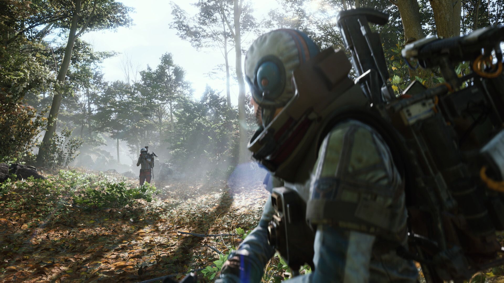 Official ARC Raiders Steam screenshot showing players moving through a bright outdoor combat zone.