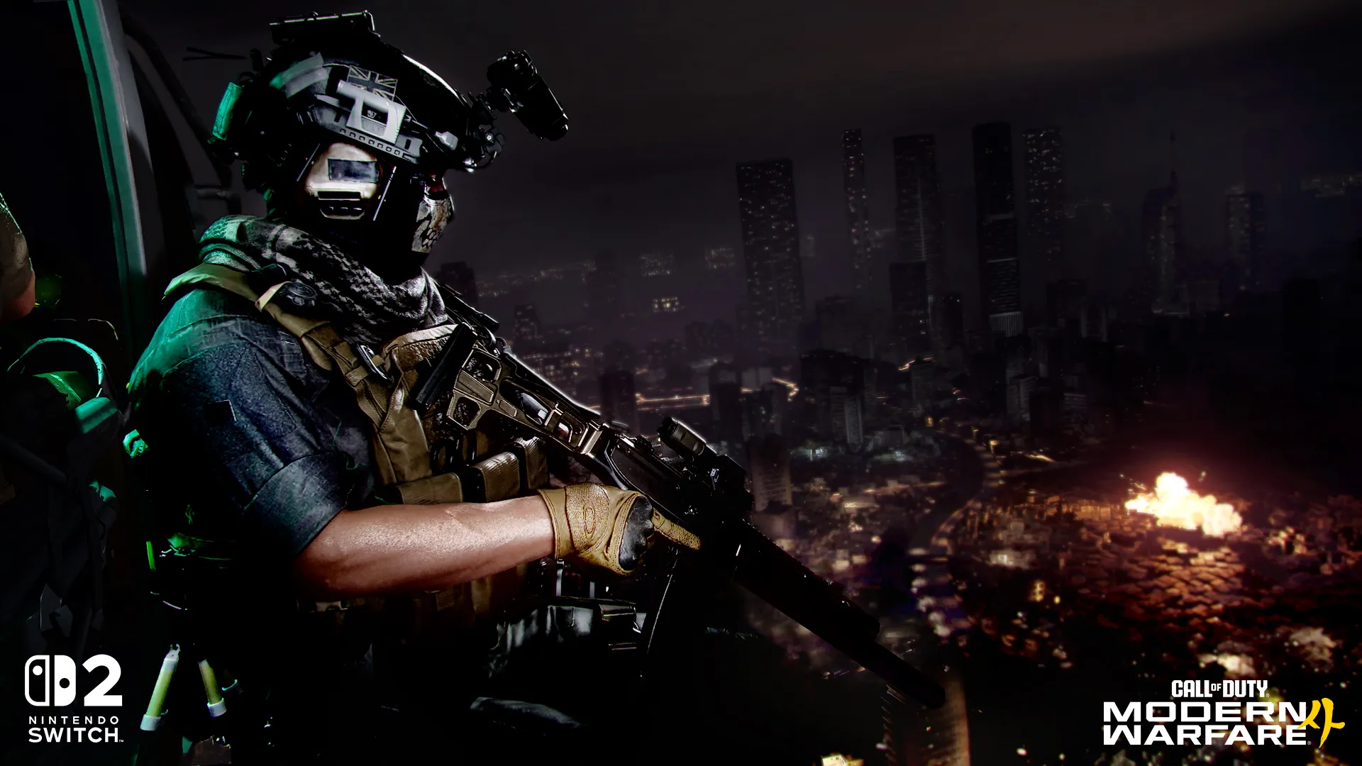 Official Modern Warfare 4 campaign image showing soldiers beside a tank in a hazy street.