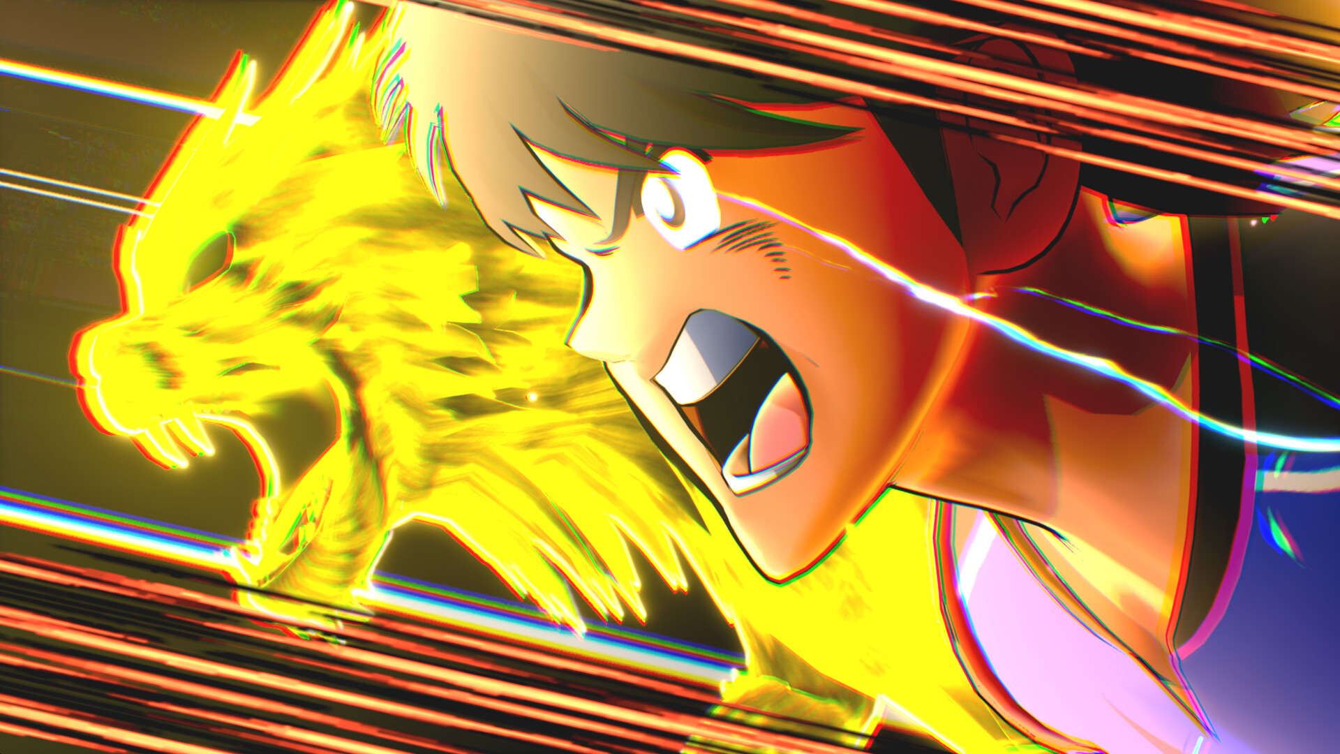 Official Captain Tsubasa 2 screenshot showing a close-up anime football sequence in motion.