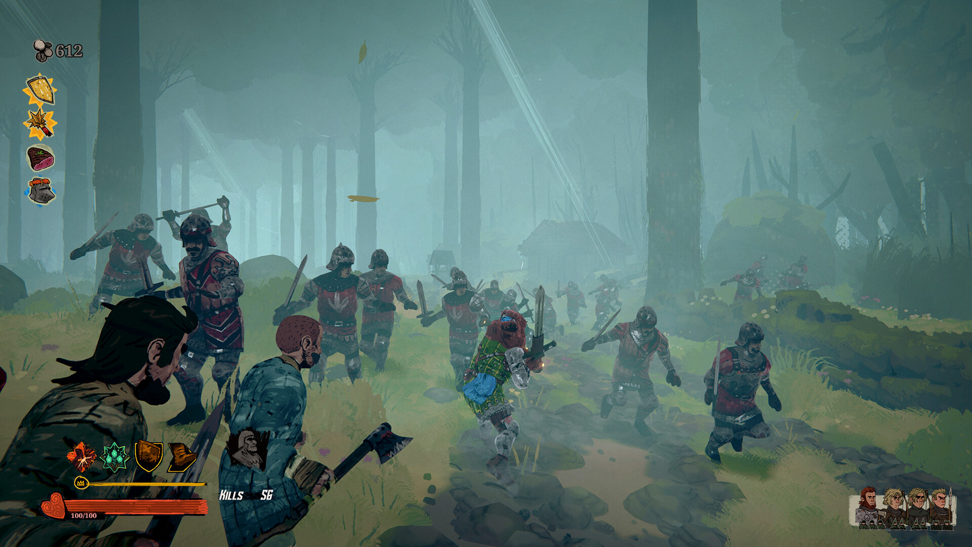 Official Tears of Metal screenshot showing a busier clash with player characters, allied soldiers, and enemies crowding the screen.