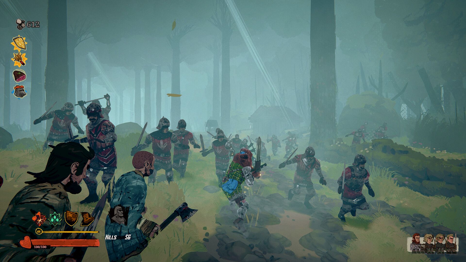 Official Tears of Metal screenshot showing a busier clash with player characters, allied soldiers, and enemies crowding the screen.